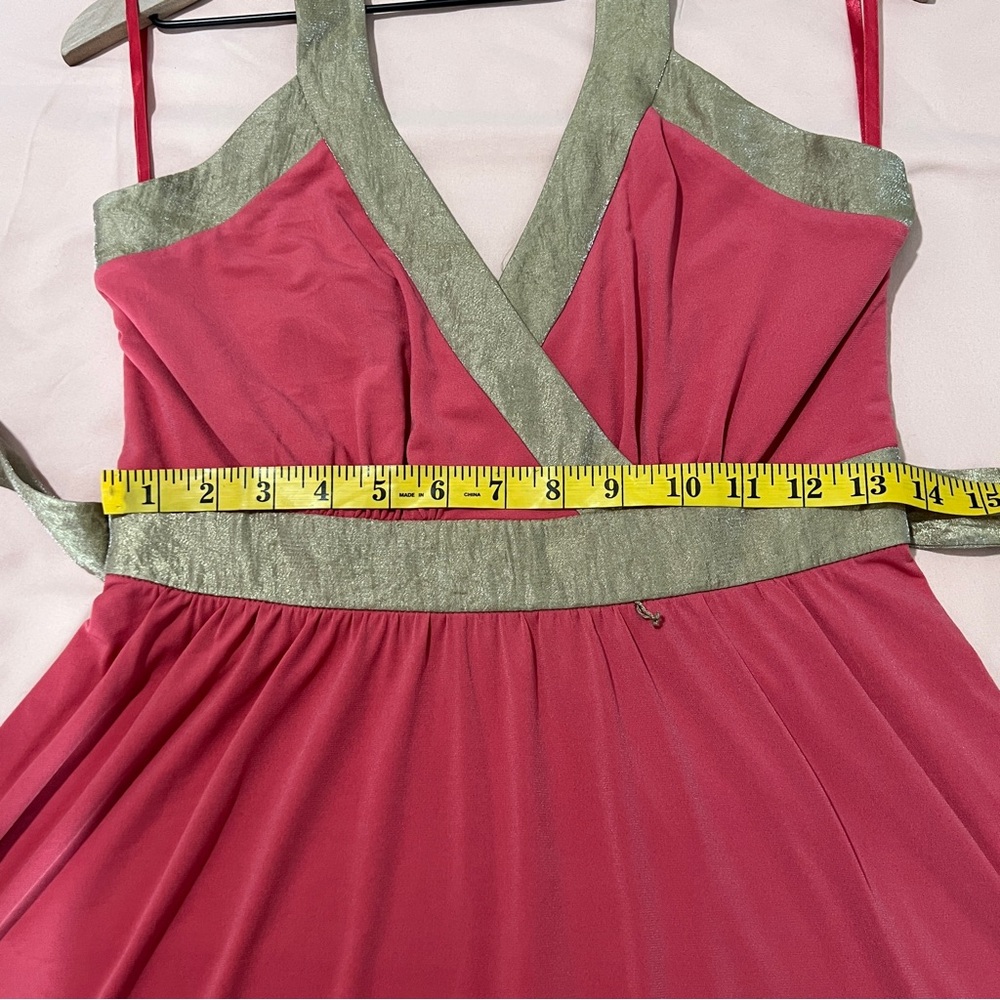 BCBG Paris Y2K Surplice Halter Neck Stretch Jersey Knit‎ Tie Waist Dress Size 6 - Picture 14 of 15